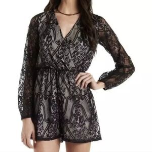 Charlotte Russe Lacy Black Romper Size Medium Long Sleeve Cocktail Party Sexy